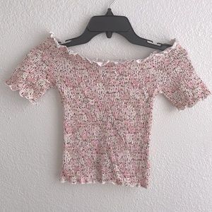 Off the shoulders pink floral crop top, XS